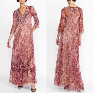 JOHNNY WAS Biya Cardinal Mesh Embroidered Maxi Slip Dress